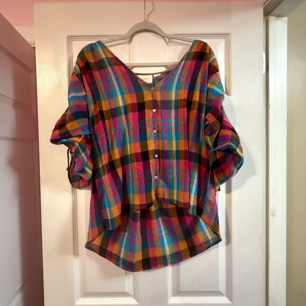 Anthropologie Multicolor Plaid Blouse